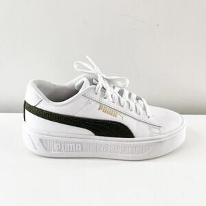 PUMA Smash Platform V3 Leather Low Top Sneakers White Green 6